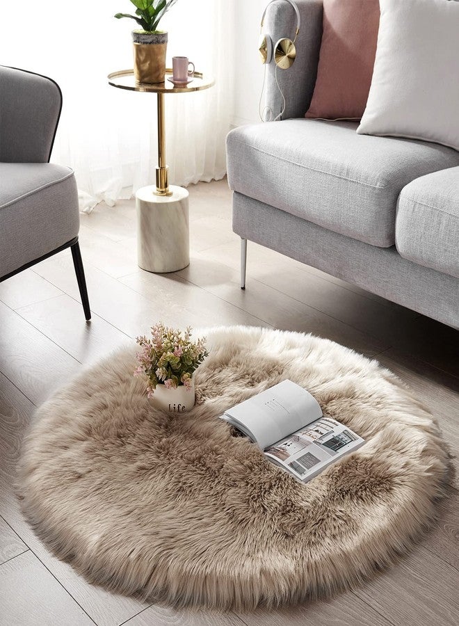 SERISSA Soft Round Faux Sheepskin Fur Area Rug Beige Circle Fluffy Rugs Circular Shaggy Rug Plush Circle Carpet Play Mats for Kids Girls Room Princess Castle Christmas, 5ft Diameter - Image 5